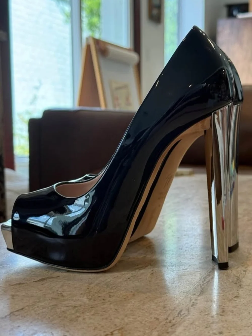 Giuseppe Zanotti Black Patent Peep-Toe Platform Pumps